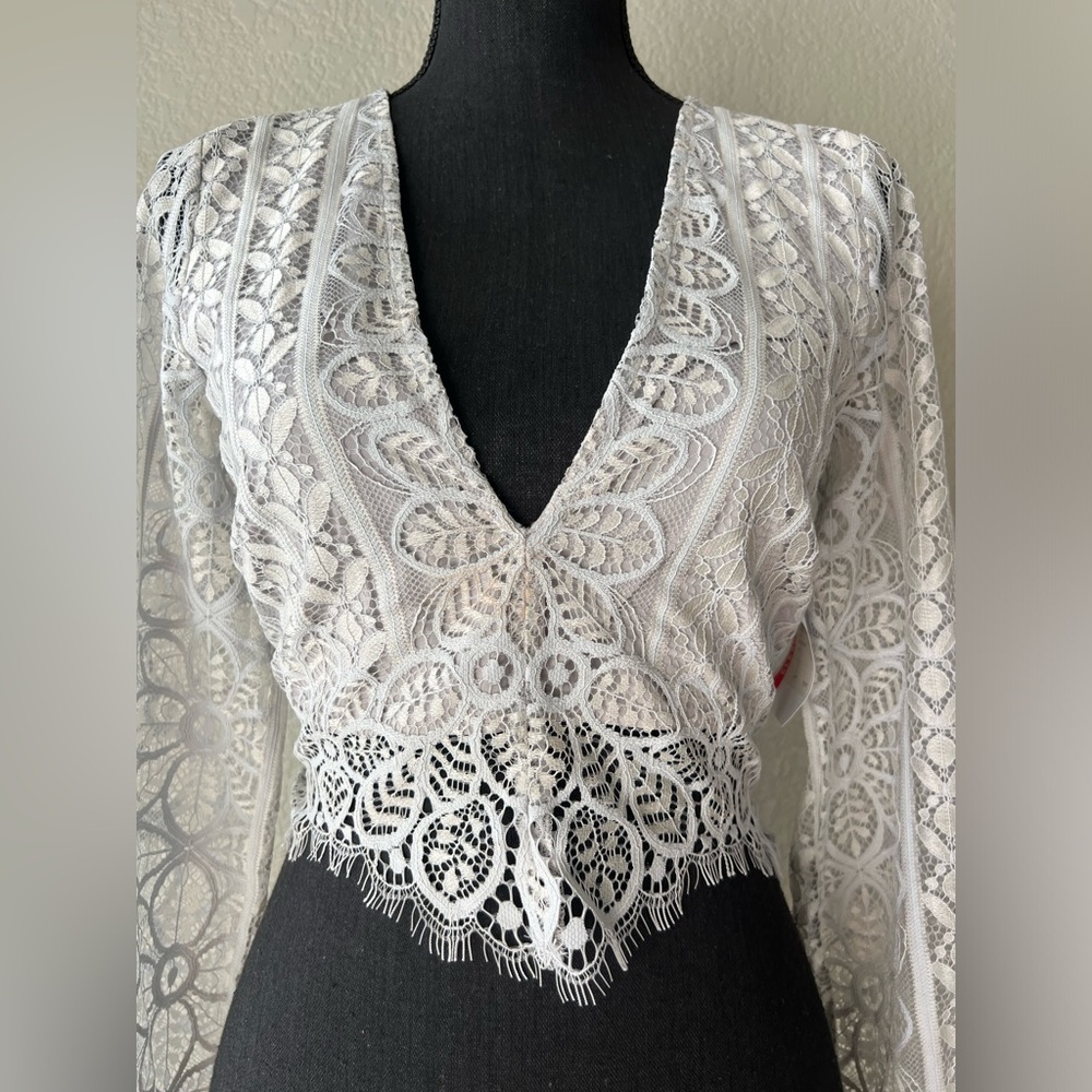 NWT Long Sleeved Light Blue Lace Crop Top